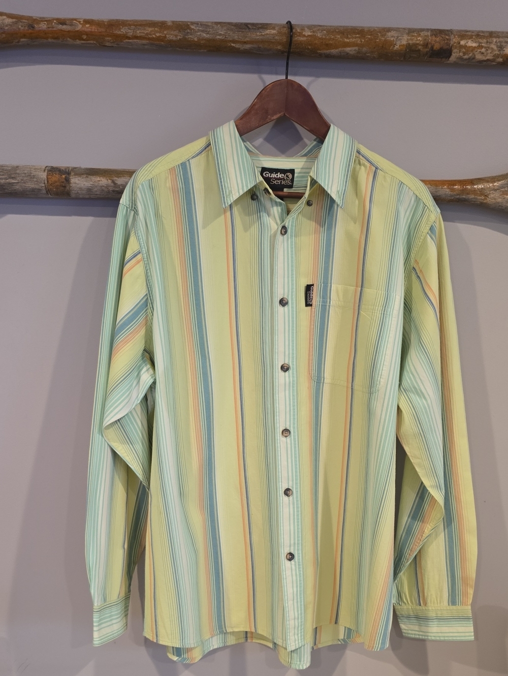 Guide Series Men's Pastel Yellow Striped Button-Down Shirt